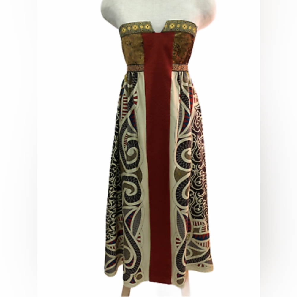 Vintage 90s Nicole Miller Empire waist Silk strapless dress w/ corset back Sz 6